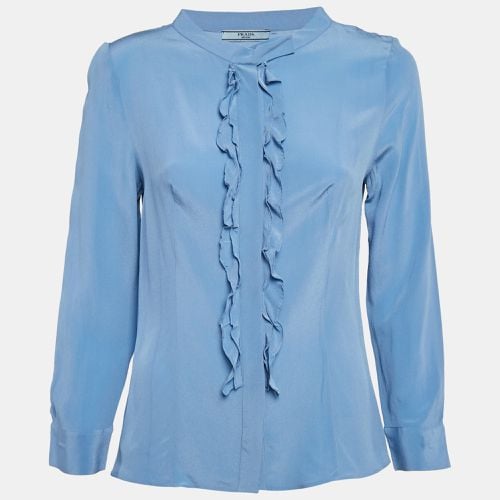 Prada Blue Silk Ruffled Button Front Blouse M - Prada - Modalova