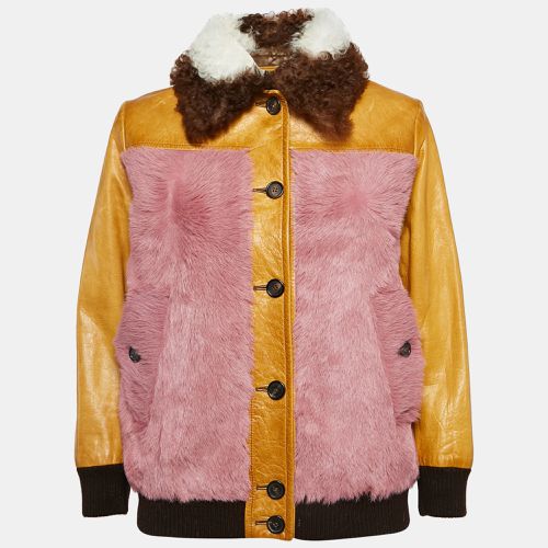 Mustard Leather and Fur Paneled Jacket S - Prada - Modalova