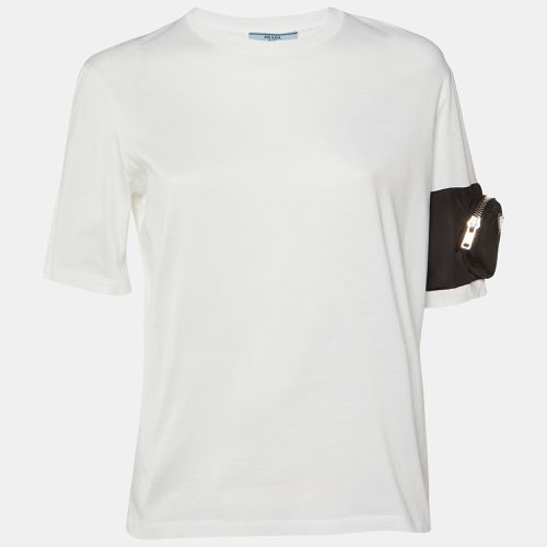 Prada White Cotton Zip Pocket Sleeve Detail Crew Neck T-Shirt S - Prada - Modalova