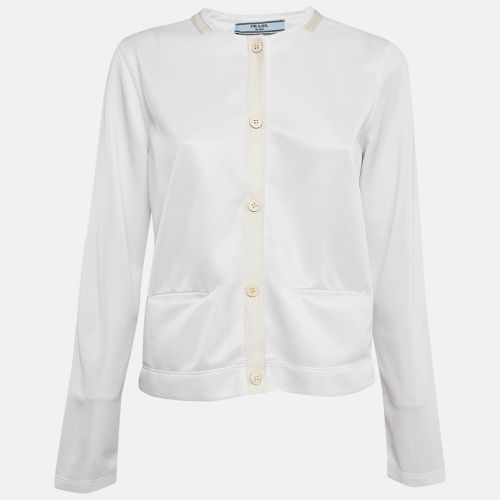 Prada White Jersey Button Front Silk Trimmed Blouse L - Prada - Modalova