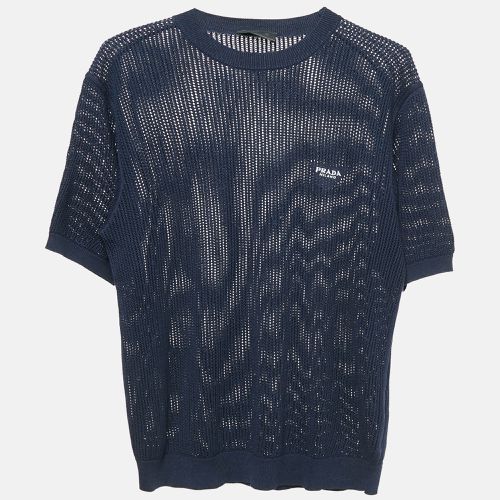 Prada Navy Blue Pinhole Pattern Silk and Cotton Sweater L - Prada - Modalova