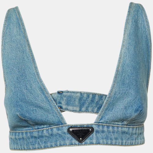 Prada Blue Denim Triangle Patterned Bralette Top S - Prada - Modalova