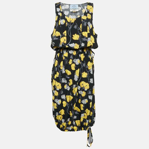 Floral Print Silk Sleeveless Adjustable Waist Midi Dress M - Prada - Modalova