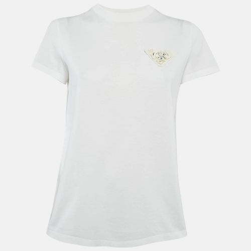 Prada White Cotton Floral Applique T-Shirt M - Prada - Modalova