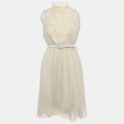 Prada Light Grey Plisse Organza Jabot Detail Dress M - Prada - Modalova