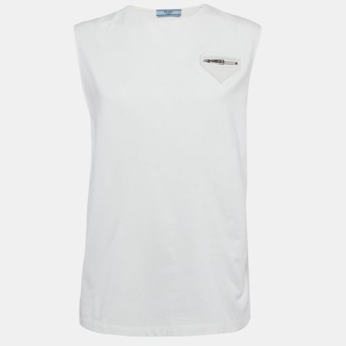 Prada White Cotton Knit Zip Detail Sleeveless Top XS - Prada - Modalova