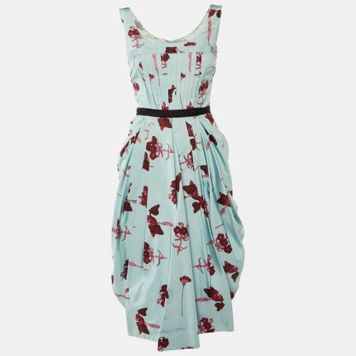 Prada Blue Floral Printed Silk Satin Sleeveless Midi Dress S - Prada - Modalova