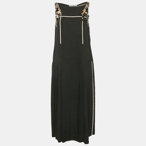 Prada Black Embellished Crepe Pleated Sleeveless Dress M - Prada - Modalova