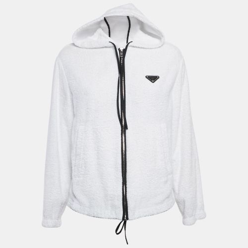 Prada White Enamel Metal Logo Terry Hoodie Jacket S - Prada - Modalova