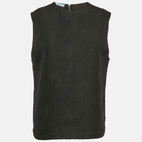 Prada Black Textured Crepe Sleeveless Top M - Prada - Modalova