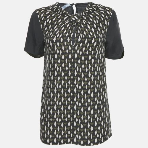 Prada Navy Blue Printed Silk Blouse S - Prada - Modalova