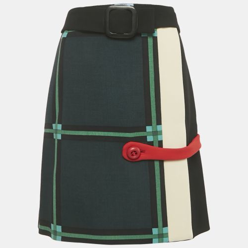 Prada Black/Green Plaid Print Wool Knee-Length Wrap Skirt S - Prada - Modalova