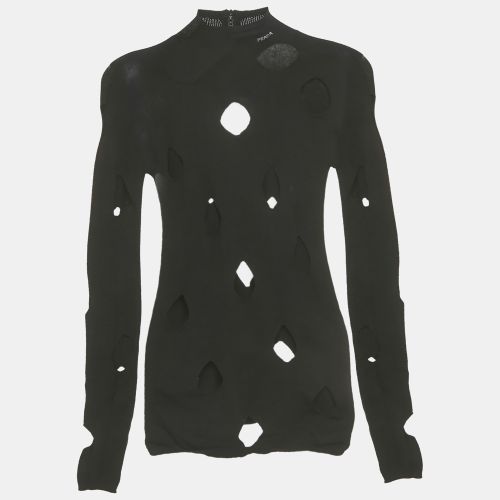 Prada Black Cut-Out Jersey High Neck Sweater S - Prada - Modalova