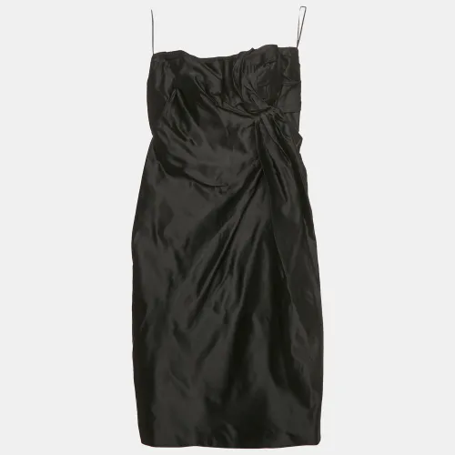 Prada Black Satin Silk Draped Strapless Mini Dress S - Prada - Modalova
