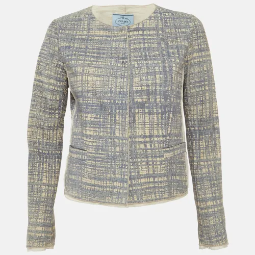 Prada Blue Printed Leather Jacket M - Prada - Modalova