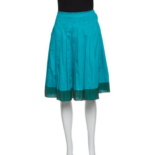 Cotton Contrast Silk Trim Detail Pleated Skirt M - Prada - Modalova