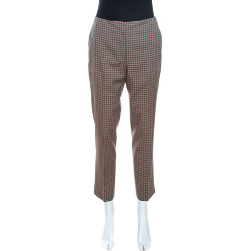 Prada Green and Peach Checkered Wool Blend Fitted Trousers M - Prada - Modalova