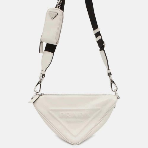 Prada White Leather Logo Embossed Triangle Shoulder Bag - Prada - Modalova