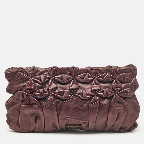 Prada Purple Mirtillo Pleated Leather Clutch - Prada - Modalova