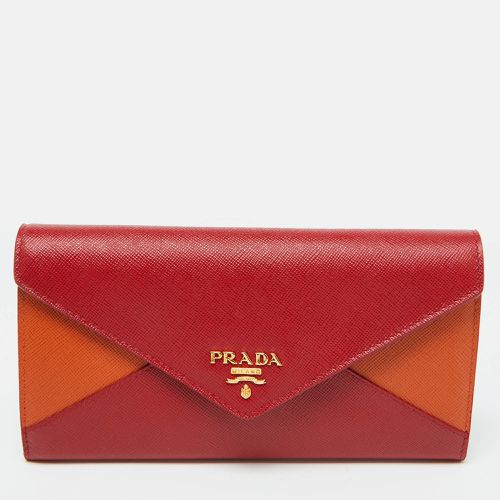 Prada Red/Orange Saffiano Leather Envelope Flap Continental Wallet - Prada - Modalova