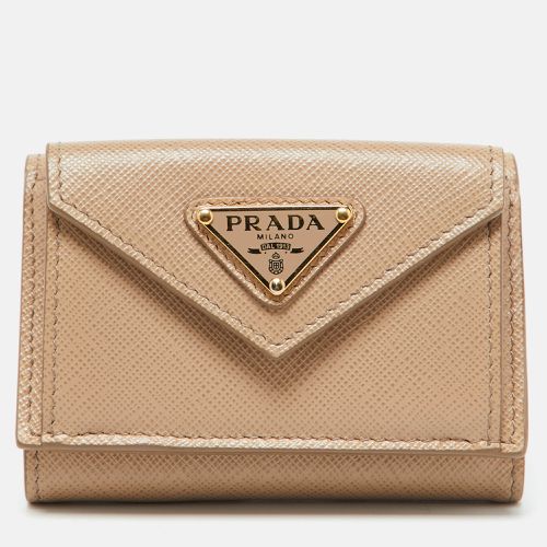 Prada Beige Saffiano Leather Trifold Case Wallet - Prada - Modalova