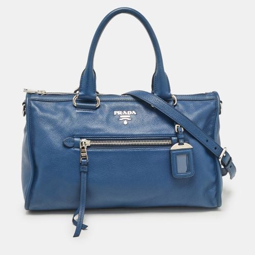 Prada Blue Vitello Phenix Leather Zip Satchel - Prada - Modalova