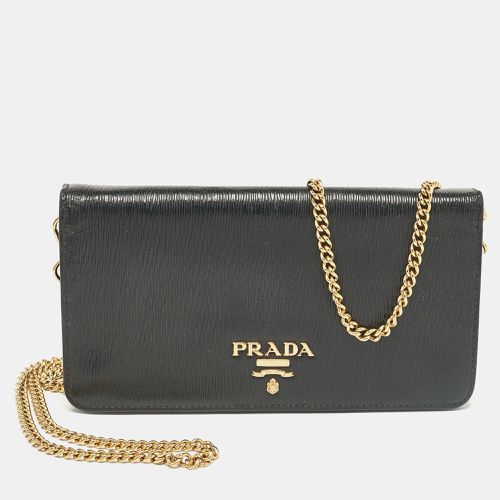 Prada Black Leather Logo Wallet On Chain - Prada - Modalova