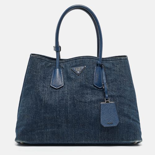 Prada Blue Denim and Saffiano Leather Large Double Handle Tote - Prada - Modalova