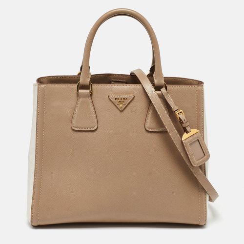 Prada Beige/White Saffiano Lux Leather Open Tote - Prada - Modalova