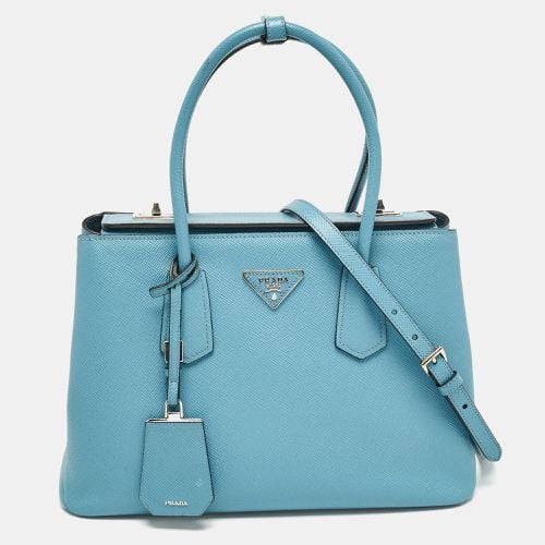 Prada Light Blue Saffiano Lux Leather Twin Tote - Prada - Modalova