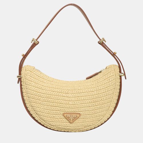 Prada Brown Raffia Arqué Shoulder Bag - Prada - Modalova