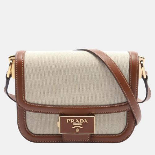 Prada Canvas Leather Beige Brown Shoulder Bag - Prada - Modalova