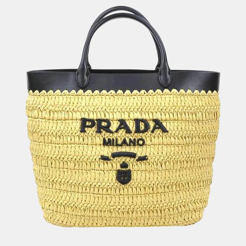 Prada Small Crochet x Leather Rayon Natural Black Handbag - Prada - Modalova