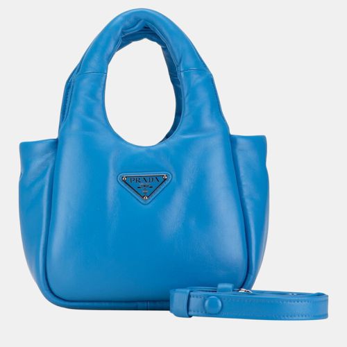 Prada Light Blue Nappa Leather Triangle Plate Soft Padded Handbag - Prada - Modalova