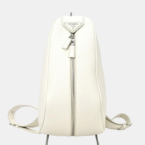 Prada Leather White Vitello Triangle Backpack - Prada - Modalova