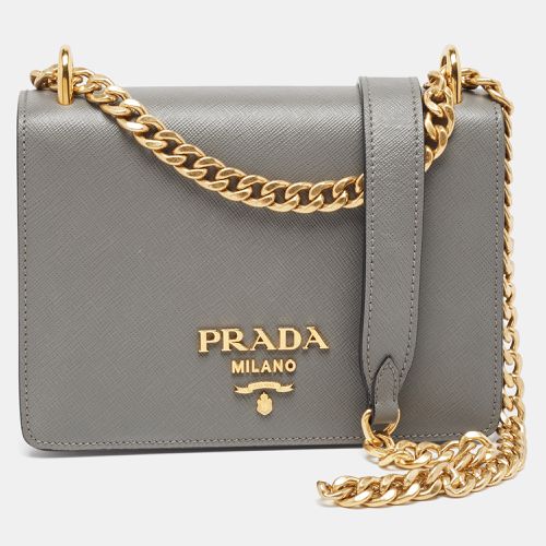 Prada Grey Saffiano Leather Logo Flap Crossbody Bag - Prada - Modalova