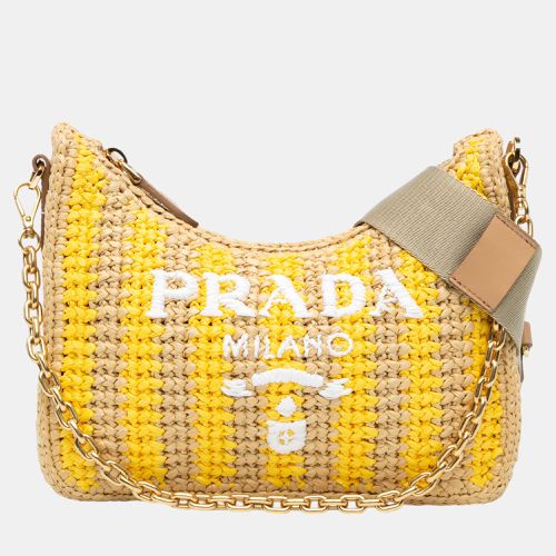 Prada Beige/Yellow Raffia Effect Crochet Striped Re-Edition 2005 Satchel - Prada - Modalova