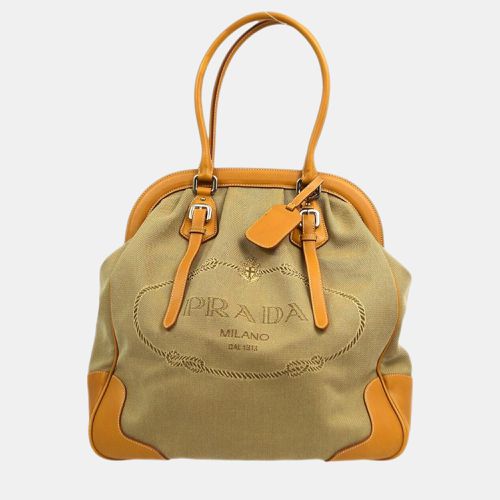 Prada Beige Canvas Logo Jacquard Tote Handbag - Prada - Modalova