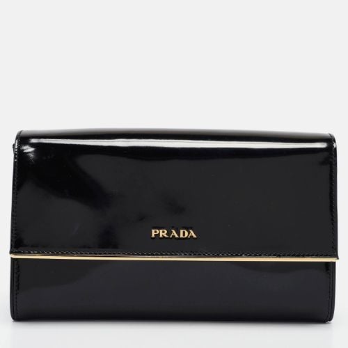 Prada Black Patent Leather Metal Flap Clutch - Prada - Modalova