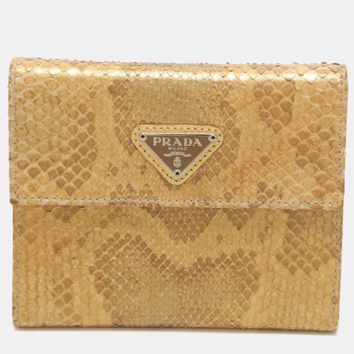 Prada Beige Python Trifold Wallet - Prada - Modalova