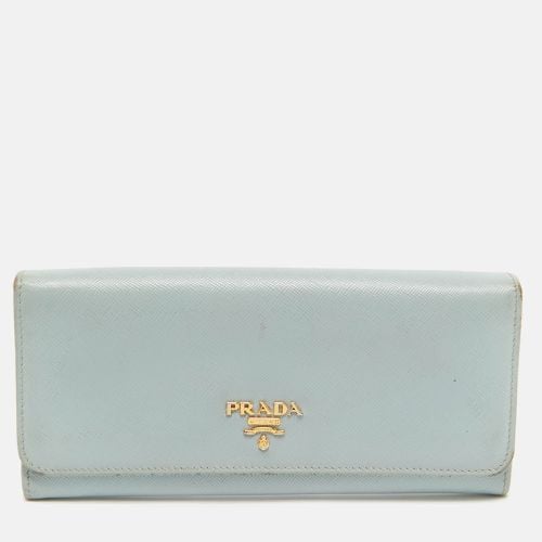 Prada Sky Blue Saffiano Leather Flap Continental Wallet - Prada - Modalova