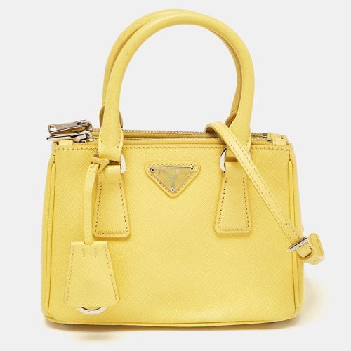 Prada Yellow Saffiano Lux Leather Mini Double Zip Tote - Prada - Modalova