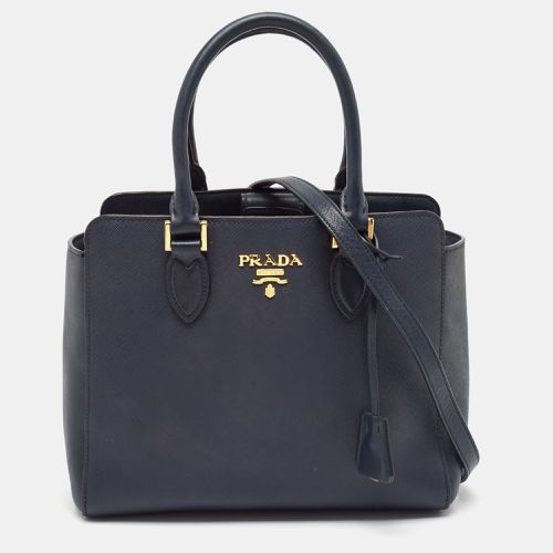 Prada Navy Blue Saffiano Lux and Soft Leather Small Tote - Prada - Modalova