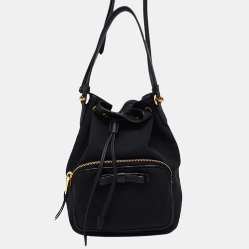 Prada Black Canvas Leather Drawstring Bag Bucket Bag - Prada - Modalova