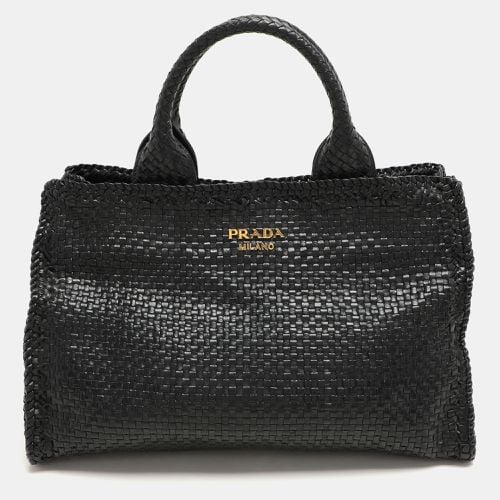 Woven Leather Madras Tote - Prada - Modalova