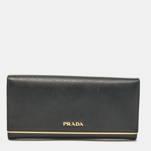 Prada Black Saffiano Leather Metal Bar Continental Wallet - Prada - Modalova