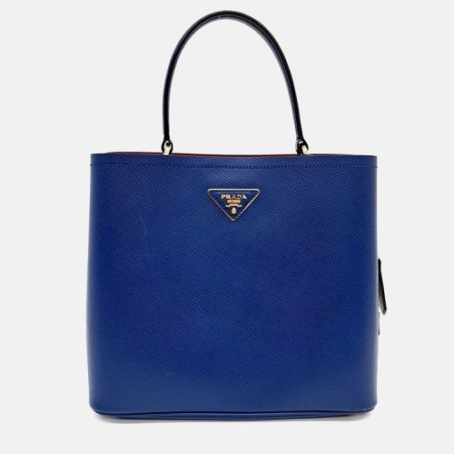 Prada Blue Leather Prada Saffiano Duble Tote Bag - Prada - Modalova