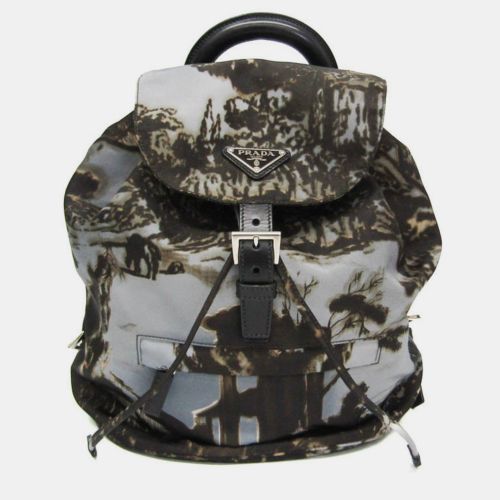 Prada Gray Khaki Brown Nylon Landscape Painting Backpack - Prada - Modalova