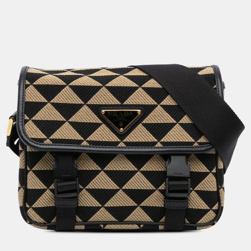 Prada Beige Black Canvas and Fabric Prada Symbole Double Buckle Messenger Bag - Prada - Modalova