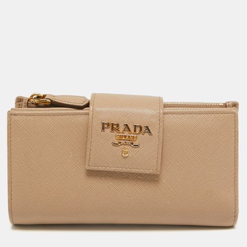 Prada Beige Saffiano Metal Leather Flap French Wallet - Prada - Modalova